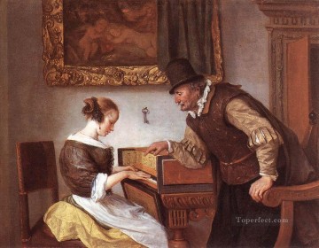 the painter jan asselyn Painting - The harpsichord Lesson Dutch genre painter Jan Steen